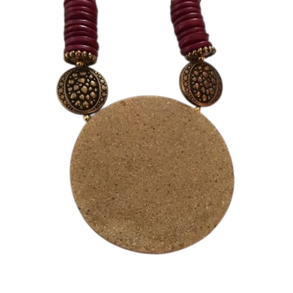 Vintage Gorgeous Sand & Bead Necklace Circle Disc Pendant, Statement, Lee Sands - Picture 7 of 16